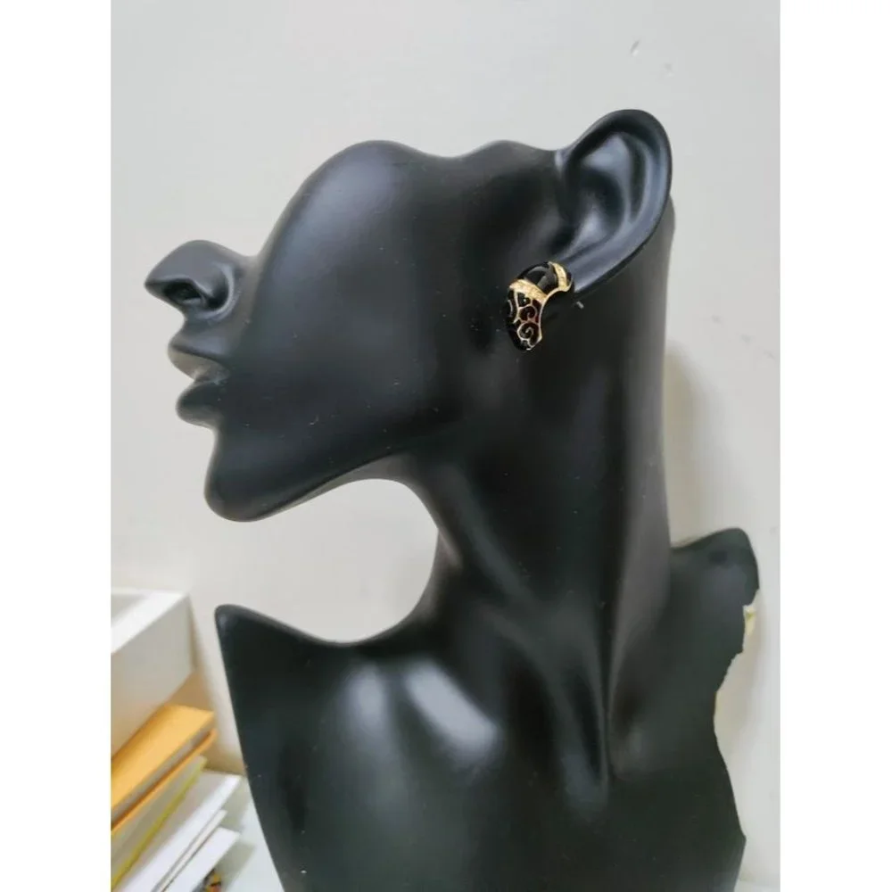 Vintage Camrose & Kross JBK Black Enameled Gold Plated Crystal Earrings Women's - Picture 8 of 8